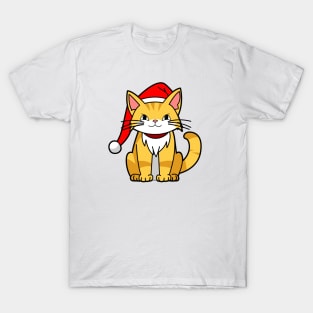 XMas Funny Cute Cat Wearing Christmas Santa Hat T-shirt T-Shirt